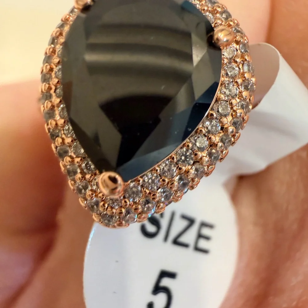 BP black Onyx rose gold Elegant  Women's Ring - Picture 4 of 4